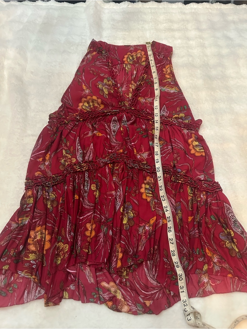 Free People Red Floral Hummingbird Tiered Boho Tunic Top 39269 - Picture 5 of 7